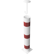 Barrier bollard | Steel tube  152 x 3.2 mm | stationary | for dowel fixing | hot-dip galvanized and white coatedwith three red reflecting stripes | total length: 1000 mm | with steel cap with concrete anchor